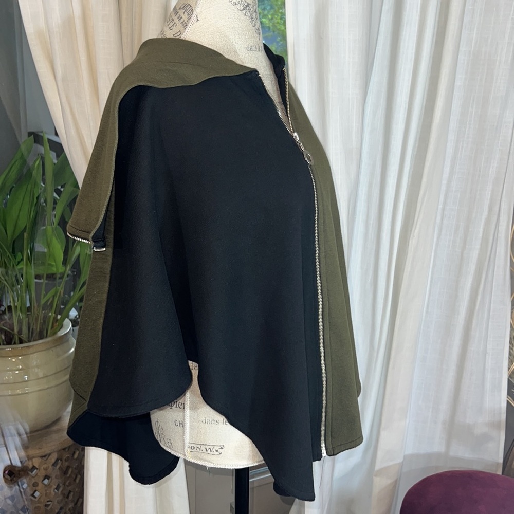 Ángel black & olive green cape tunic overcoat zipper hoodie & jacket Small - Picture 10 of 15